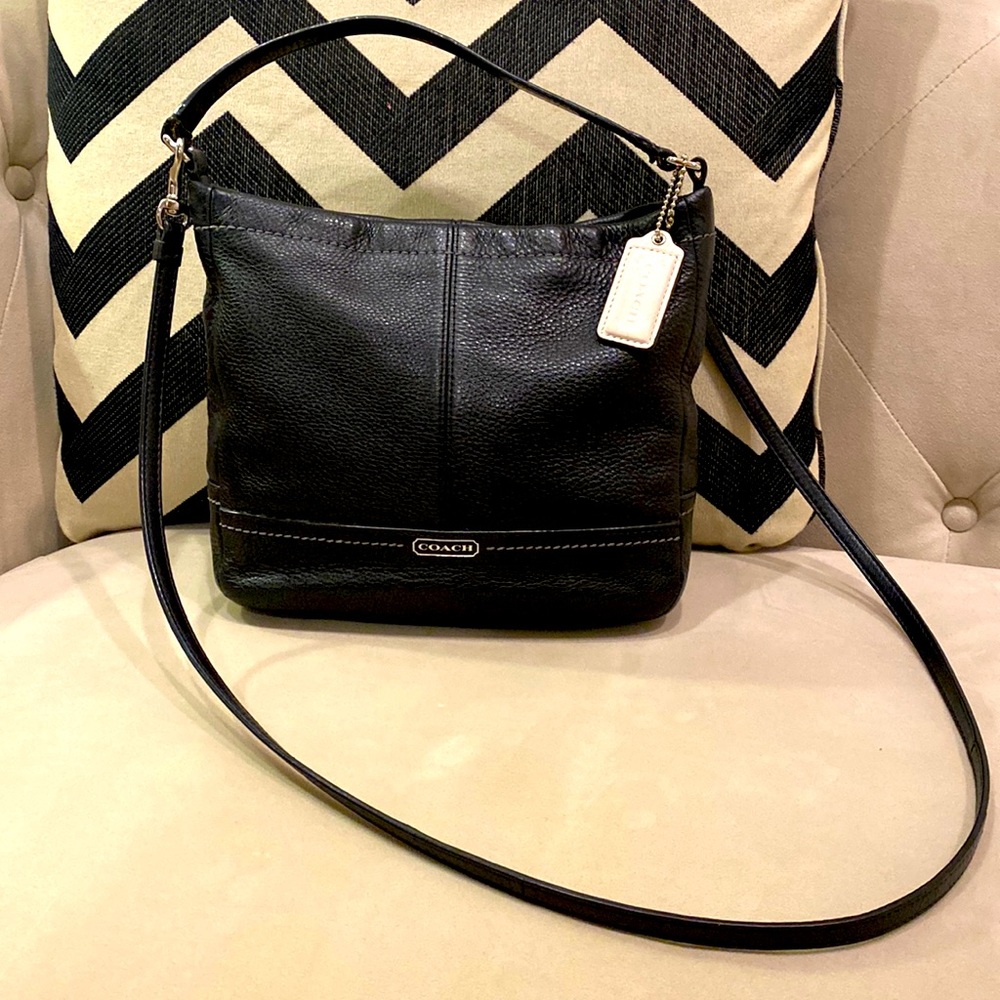 Coach black top grain leather crossbody bag